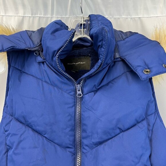 Banana Republic Womens Vest Blue Zipper Detachable Hood Elastic Waist Pockets S - Picture 3 of 10